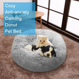 Medium-50cm pink PawfectFriend Dog Pet Cat Calming Bed Plush Beds Large Fluffy Donut Comfy Cushion Puppy Mat