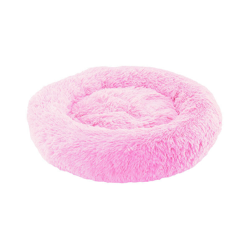 Medium-50cm pink PawfectFriend Dog Pet Cat Calming Bed Plush Beds Large Fluffy Donut Comfy Cushion Puppy Mat