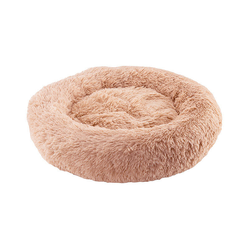 Large-60cm peach PawfectFriend Dog Pet Cat Calming Bed Plush Beds Large Fluffy Donut Comfy Cushion Puppy Mat