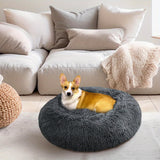 XXL-80cm Dark Gray PawfectFriend Dog Pet Cat Calming Bed Plush Beds Large Fluffy Donut Comfy Cushion Puppy Mat