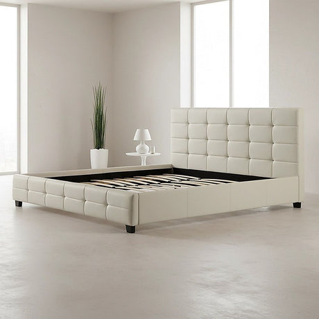 King PU Leather Deluxe Bed Frame White