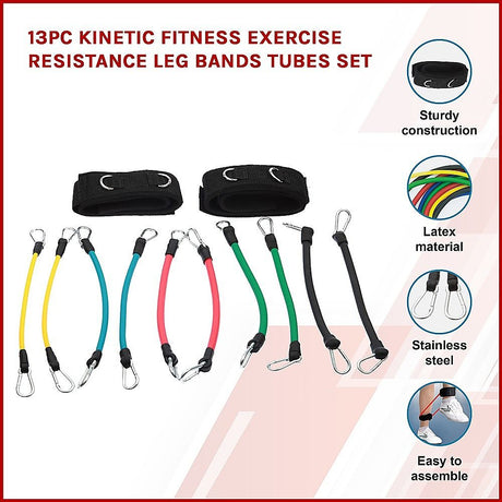 13PC Resistance Bands Set – Fitness Exercise Tubes with Handles & Leg Bands