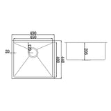 490x440mm Handmade Stainless Steel Undermount / Topmount Kitchen Laundry Sink with Waste