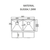 865x440mm Handmade Stainless Steel Undermount / Topmount Kitchen Sink with Waste