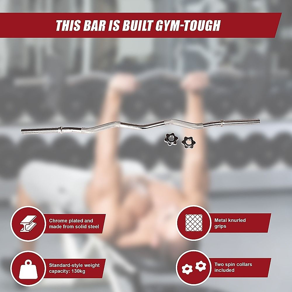Heavy Duty EZ Curl Barbell – Weightlifting Bar with Spinlock Collars for Gym Training