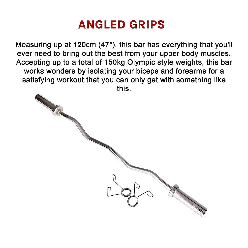 120cm Chrome Olympic EZ Curl Bar – Weightlifting Barbell for Home Gym Training