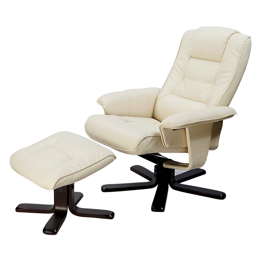 Massage Chair Recliner – Cream PU Leather Chair with Ottoman & Remote