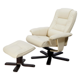 Massage Chair Recliner – Cream PU Leather Chair with Ottoman & Remote