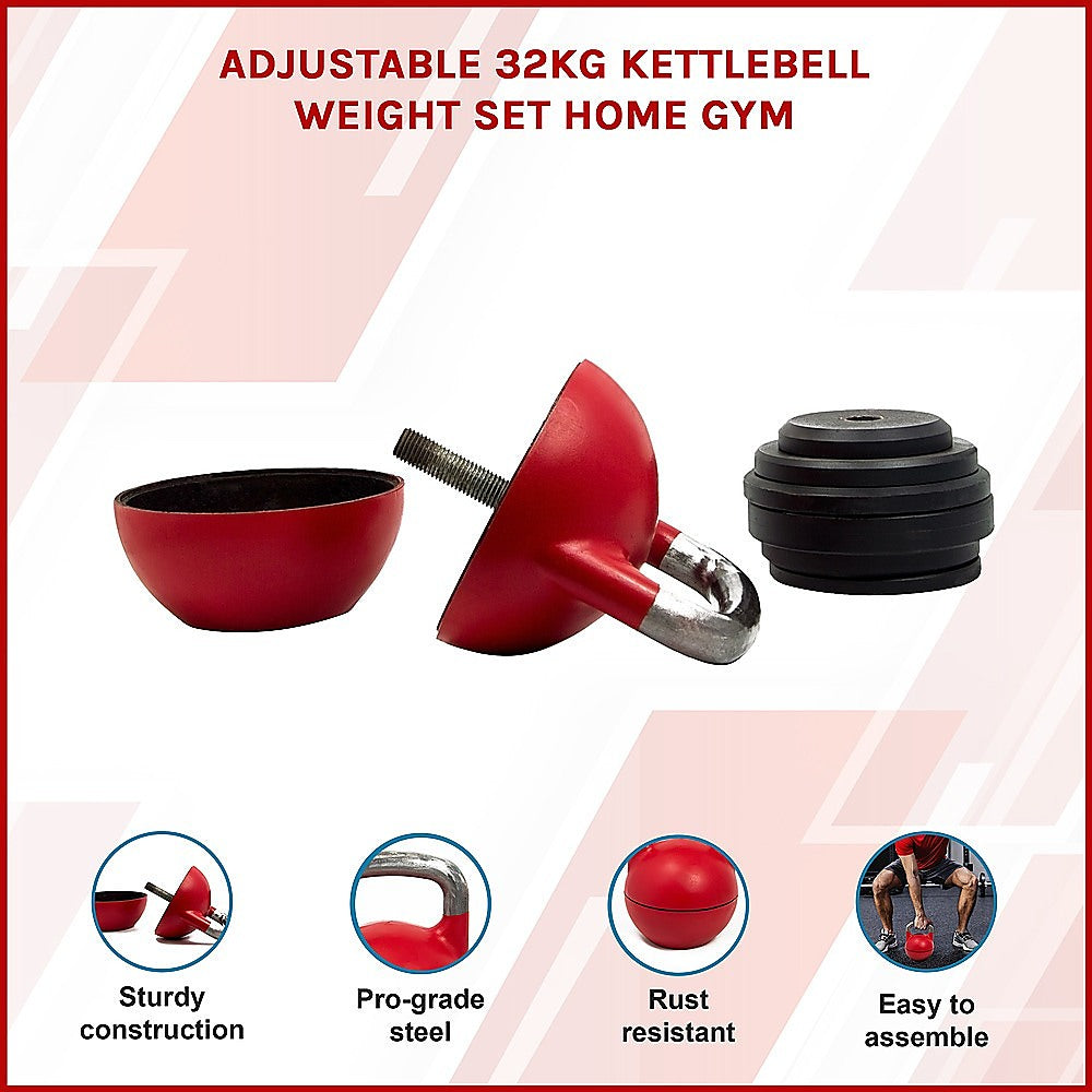 Adjustable 32KG Kettlebell Weight Set Home Gym