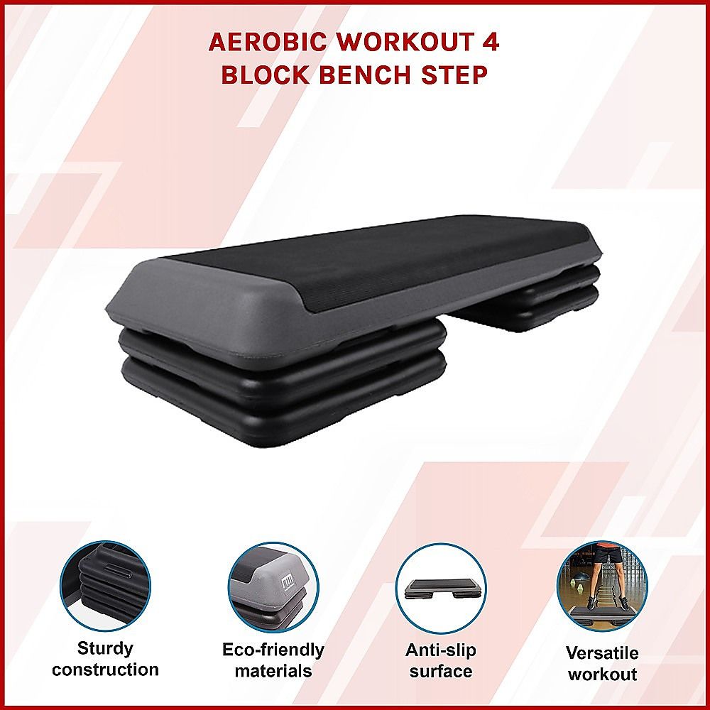 Aerobic Workout 4 Block Adjustable Step Platform for Home Gym Fitness Training Exercise