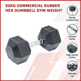 25KG Commercial Rubber Hex Dumbbell Gym Weight