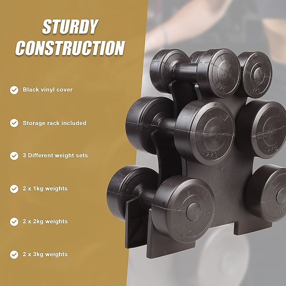 12kg Dumbbell Weights Set with Rack for Home Gym Training