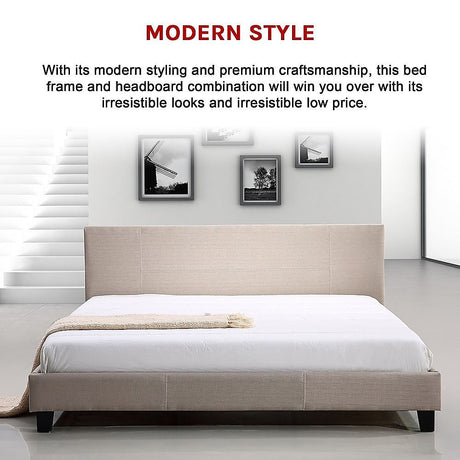King Linen Fabric Bed Frame Beige