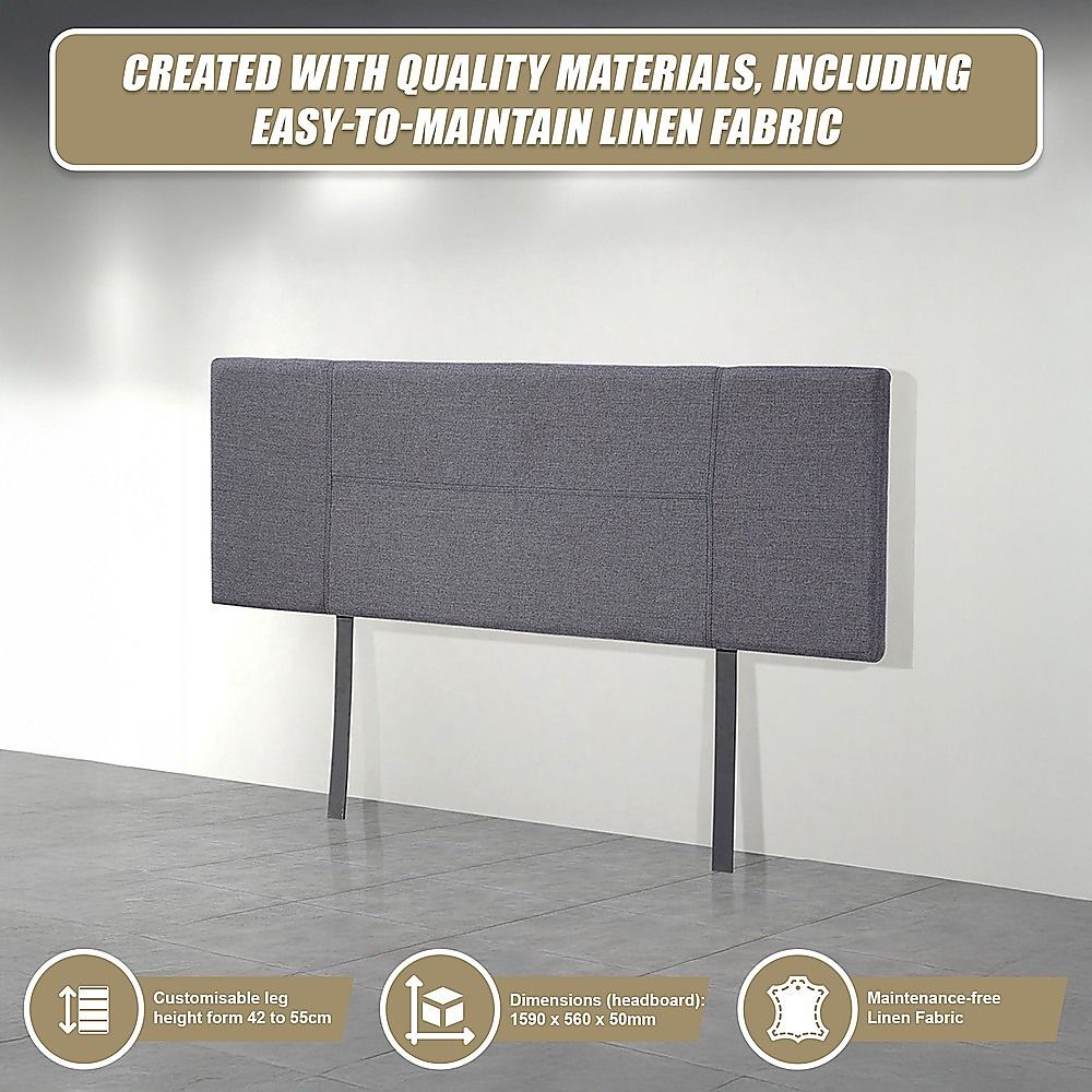 Linen Fabric Queen Bed Headboard Bedhead - Grey