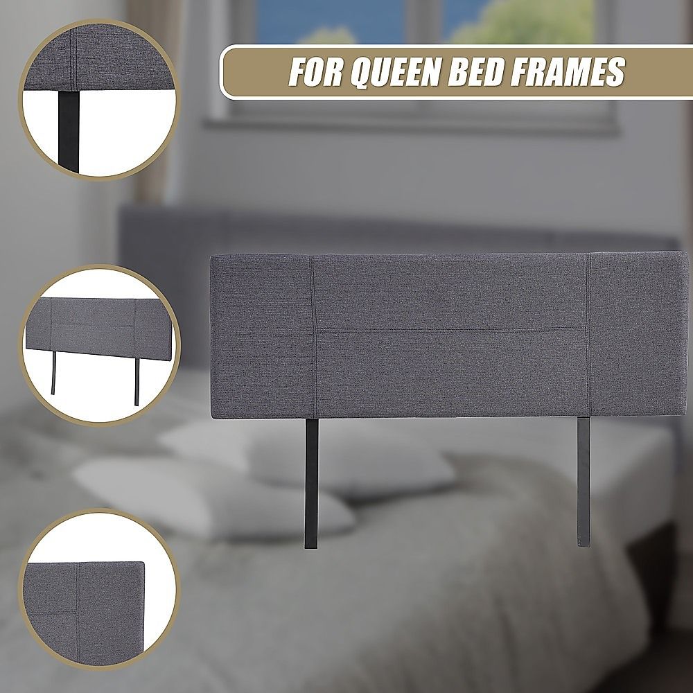 Linen Fabric Queen Bed Headboard Bedhead - Grey