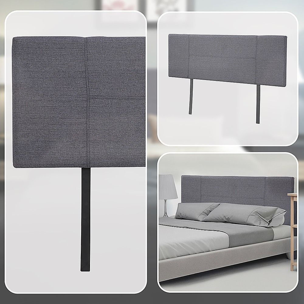 Linen Fabric Double Bed Headboard Bedhead - Grey