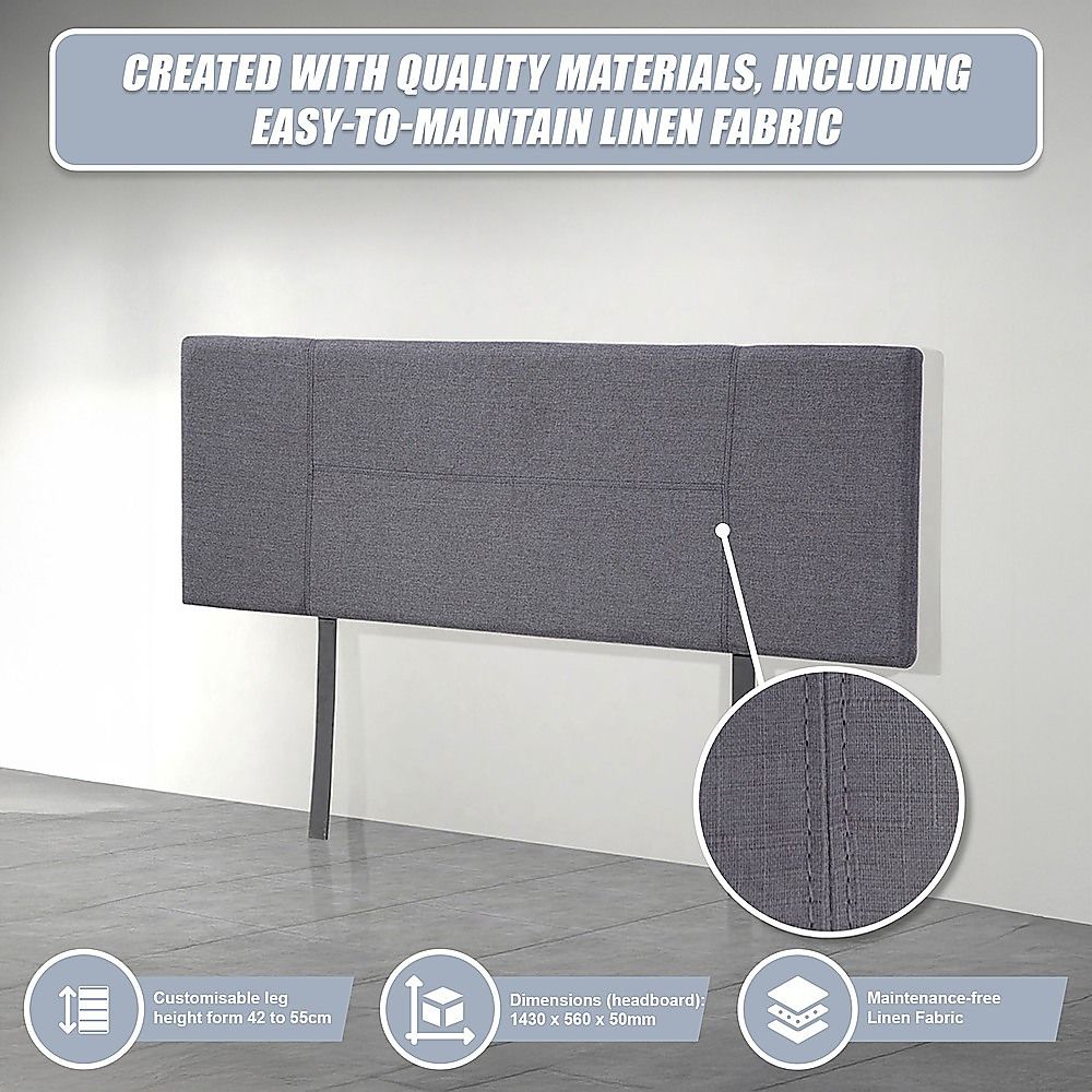 Linen Fabric Double Bed Headboard Bedhead - Grey