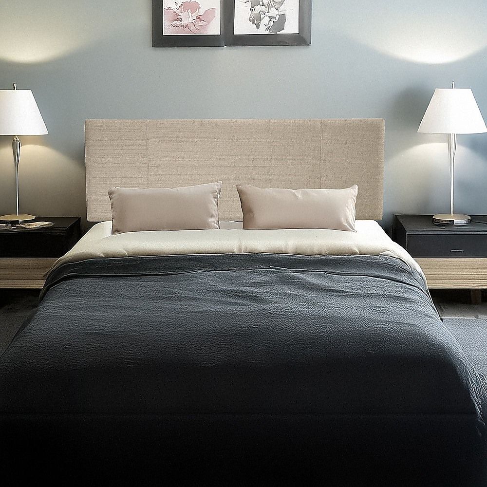 Linen Fabric Double Bed Headboard Bedhead - Beige