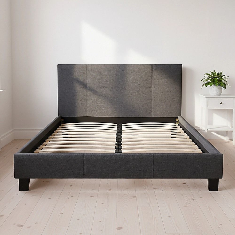 Double Linen Fabric Bed Frame Grey