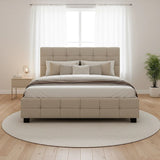 Linen Fabric Double Deluxe Bed Frame Beige