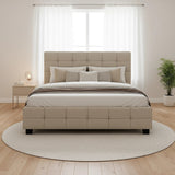 Linen Fabric Double Deluxe Bed Frame Beige