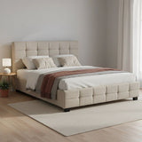 Linen Fabric Queen Deluxe Bed Frame Beige