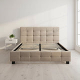 Linen Fabric Queen Deluxe Bed Frame Beige