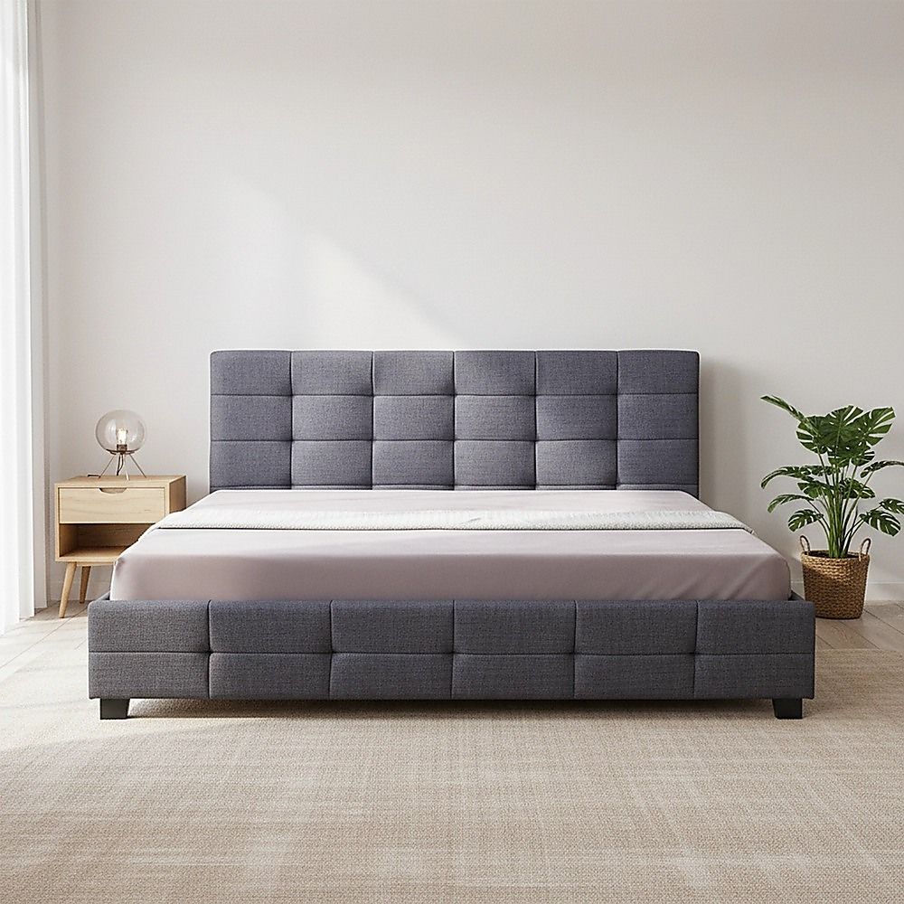 Linen Fabric King Deluxe Bed Frame Grey