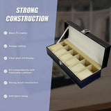 6 Slot Mens Watch Display Case Box Black PU Leather