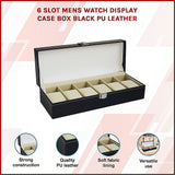6 Slot Mens Watch Display Case Box Black PU Leather