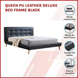 Queen PU Leather Deluxe Bed Frame Black
