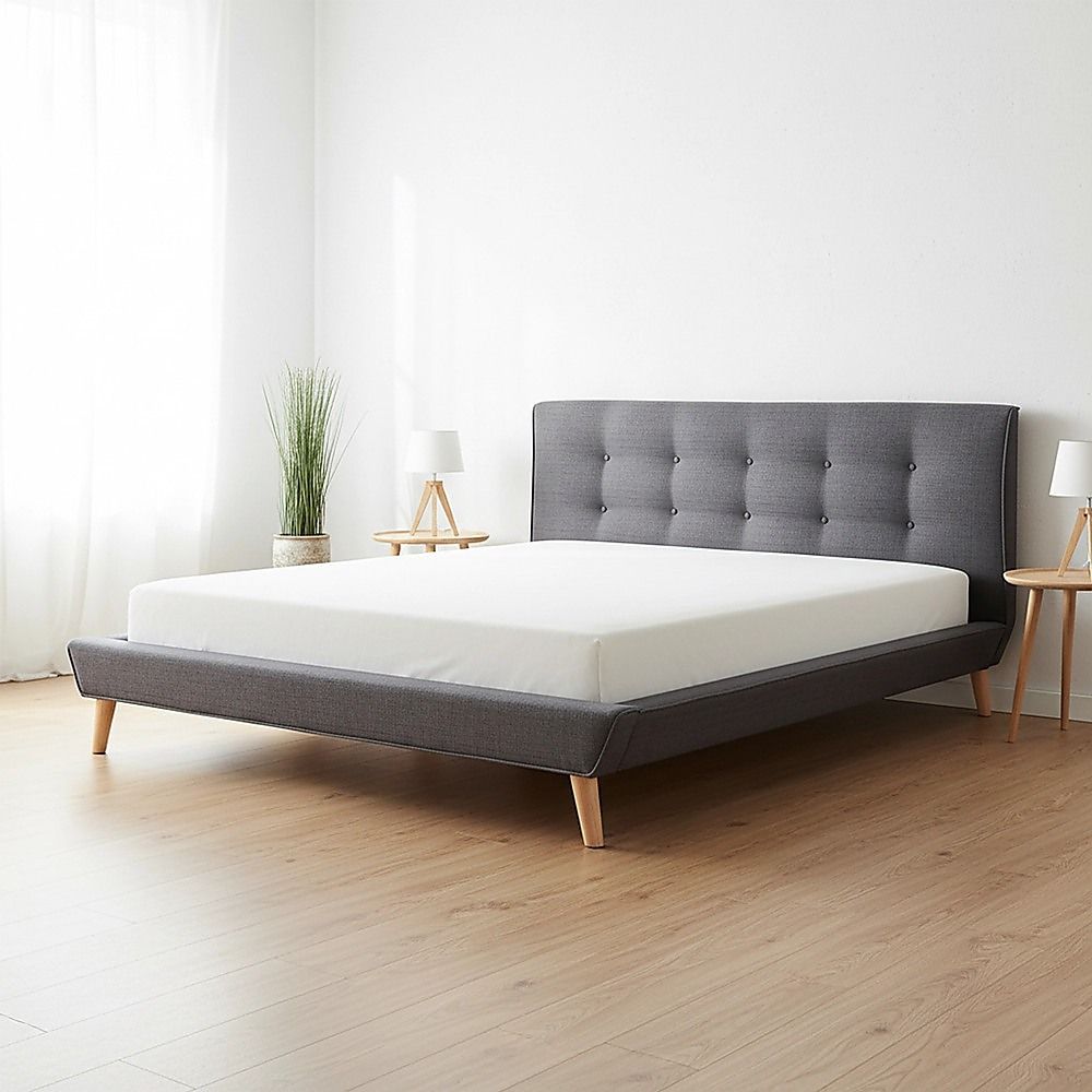 Queen Linen Fabric Deluxe Bed Frame Grey
