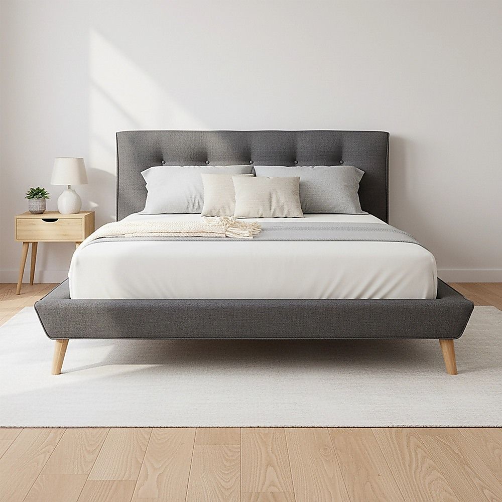 Queen Linen Fabric Deluxe Bed Frame Grey
