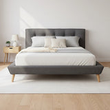 Queen Linen Fabric Deluxe Bed Frame Grey