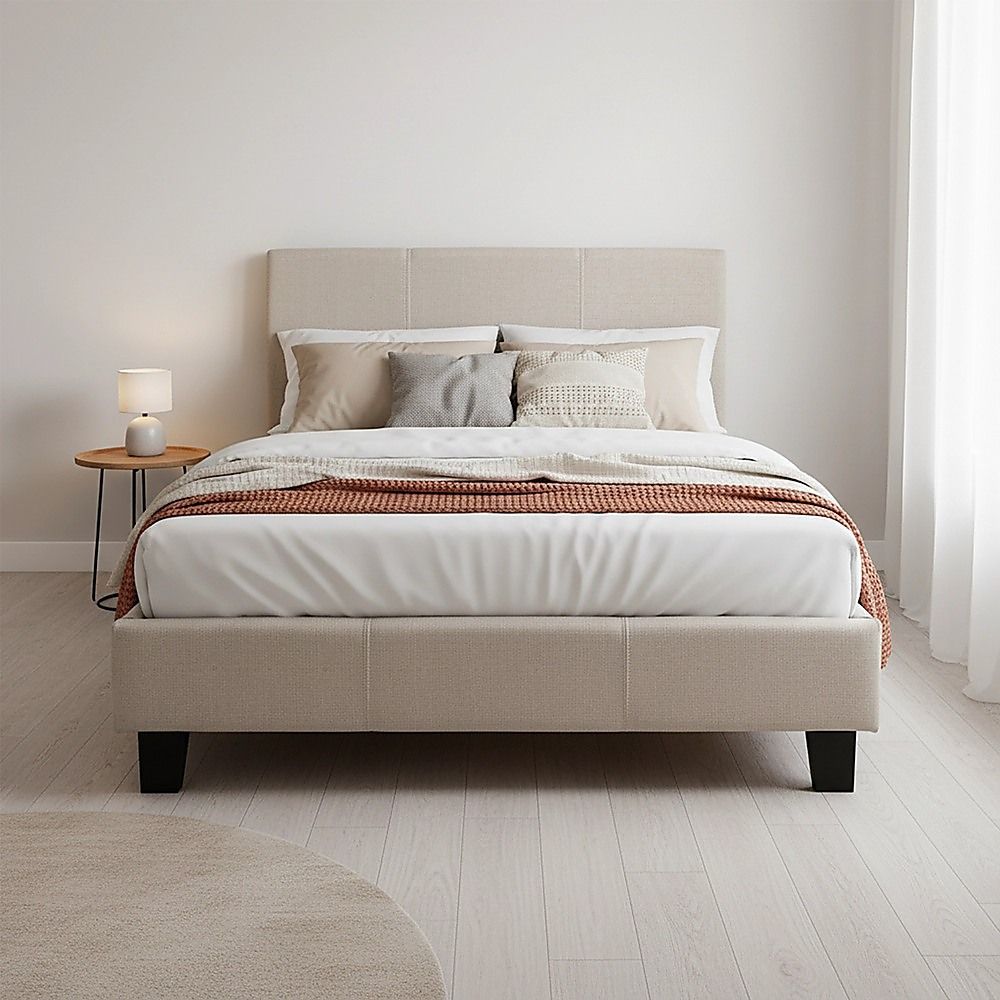 King Single Linen Fabric Bed Frame Beige