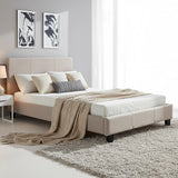 King Single Linen Fabric Bed Frame Beige