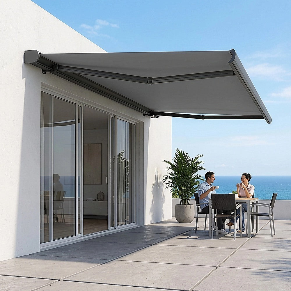 5.0m x 3.0m Retractable Folding Arm Awning Heavy Duty Full Cassette Motorised