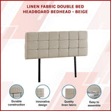Linen Fabric Double Bed Deluxe Headboard Bedhead - Beige