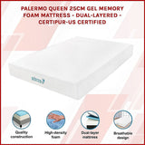Queen 25cm Gel Memory Foam Mattress – Dual-Layered Comfort with CertiPUR-US® Certified Foam
