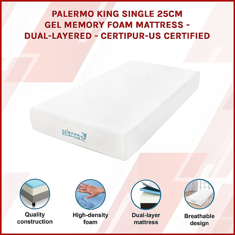 King Single 25cm Gel Memory Foam Mattress – Dual-Layered Comfort with CertiPUR-US® Certified Foam