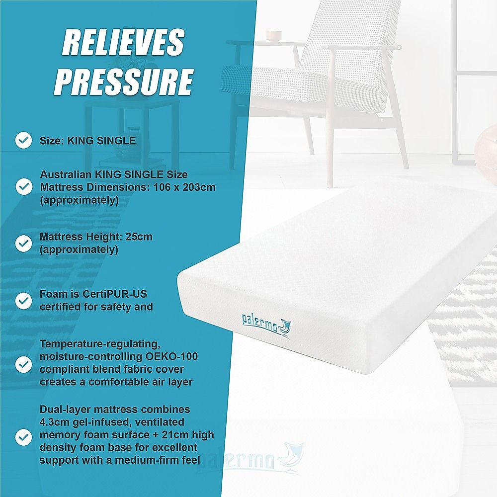 King Single 25cm Gel Memory Foam Mattress – Dual-Layered Comfort with CertiPUR-US® Certified Foam