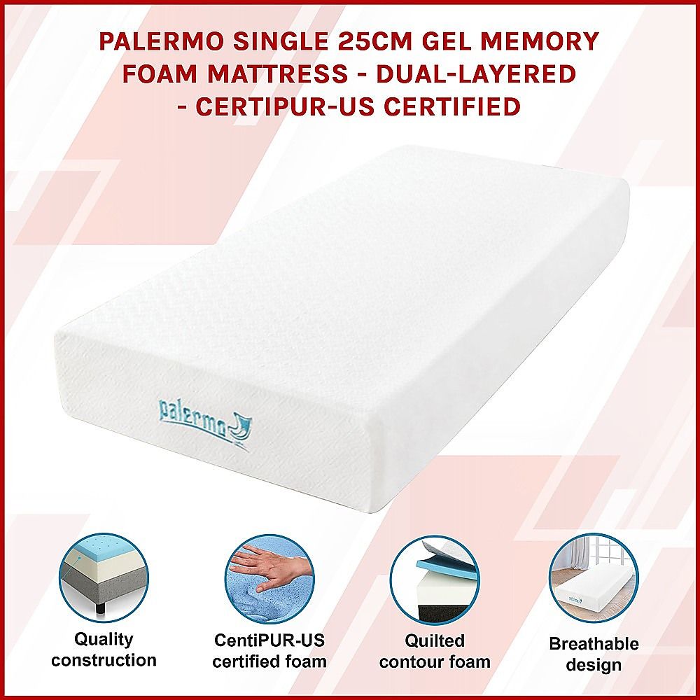 Single 25cm Gel Memory Foam Mattress – Dual-Layered Comfort with CertiPUR-US® Certified Foam