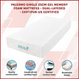 Single 25cm Gel Memory Foam Mattress – Dual-Layered Comfort with CertiPUR-US® Certified Foam