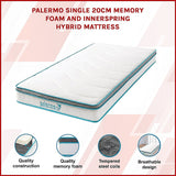 Single 20cm Hybrid Mattress – Memory Foam and Innerspring Support