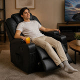 Heated Massage Chair – Black PU Leather 360° Swivel Recliner