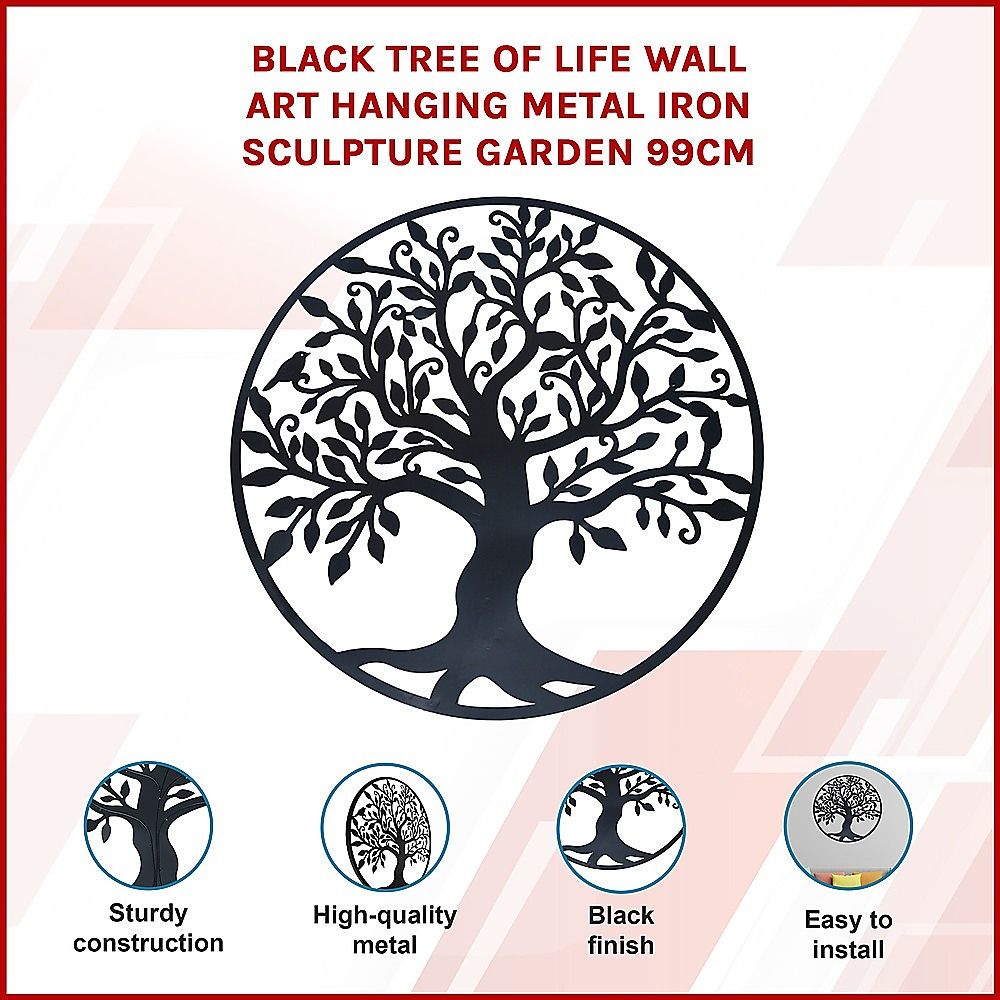 Black Tree of Life Wall Art Hanging Metal Iron Sculpture Garden 99cm