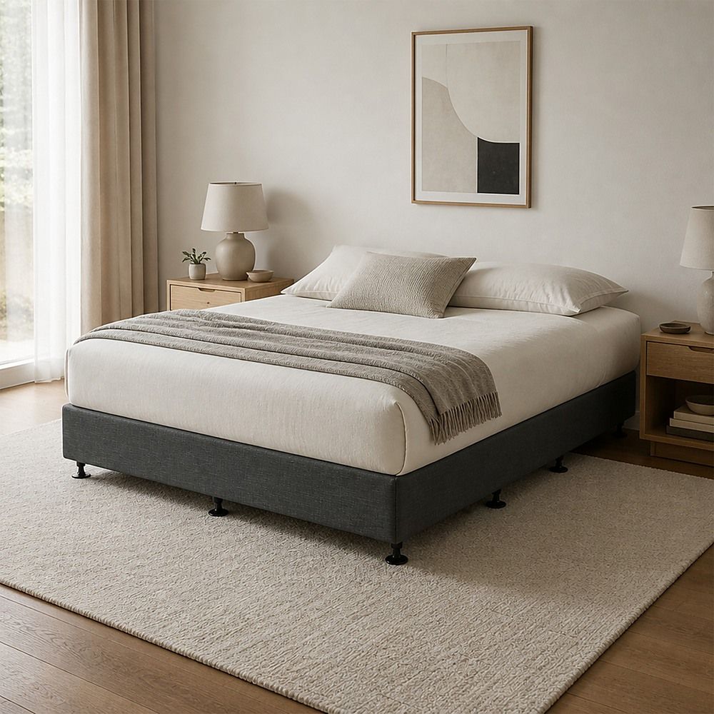 Palermo King Single Ensemble Bed Base Platinum Graphite Linen Fabric