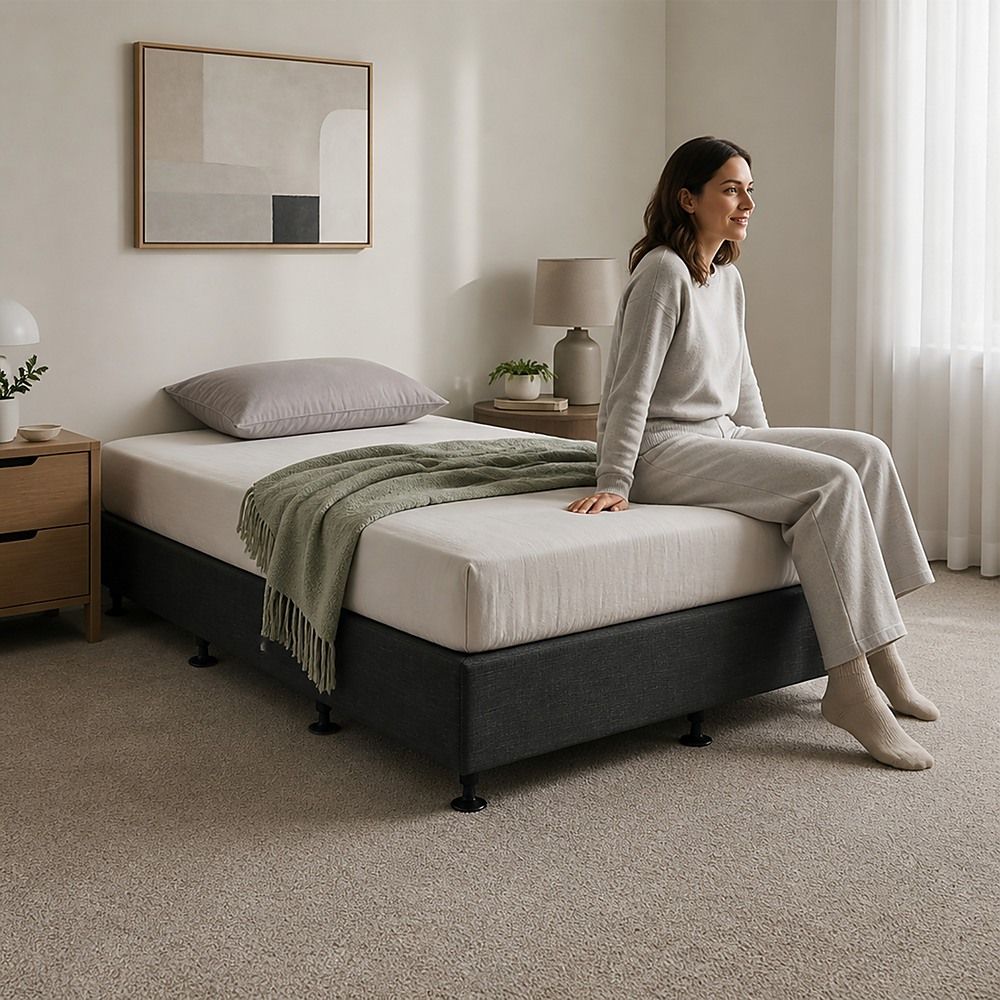 Palermo King Single Ensemble Bed Base Platinum Graphite Linen Fabric
