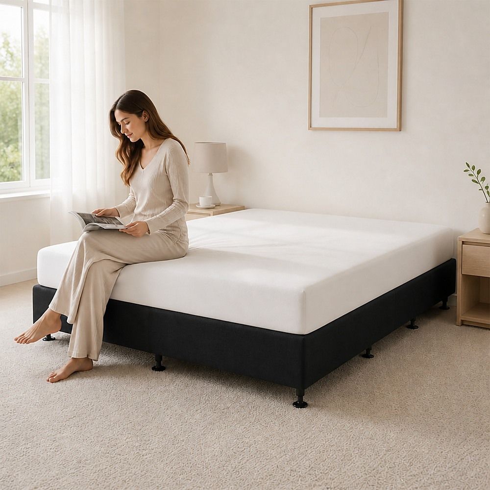 Palermo King Ensemble Bed Base Midnight Black Linen Fabric