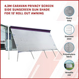 4.3m Caravan Privacy Screen Side Sunscreen Sun Shade for 15' Roll Out Awning